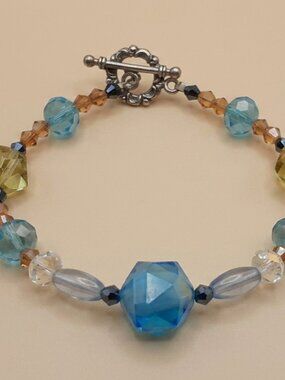 Faceted Blue & Gold Beaded Crystal Bracelet